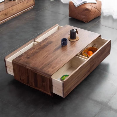 Table basse moderne et minimaliste en bois massif avec rangement