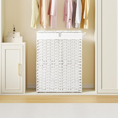 Panier à linge en rotin tissé à la main avec couvercle, panier à compartiments avec 2 sacs amovibles et 2 sacs en filet pour le rangement des vêtements et des jouets