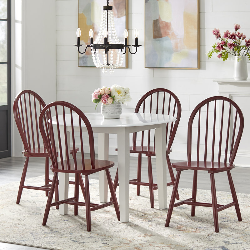 Framlingham Drop Leaf Solid Wood Dining Set, White, 5 Pieces: Table, 4 Chairs, Red