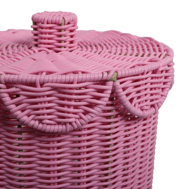 Corbeille à déchets en résine de style bohémien de 2,9 gallons avec couvercle festonné Fern, Rose