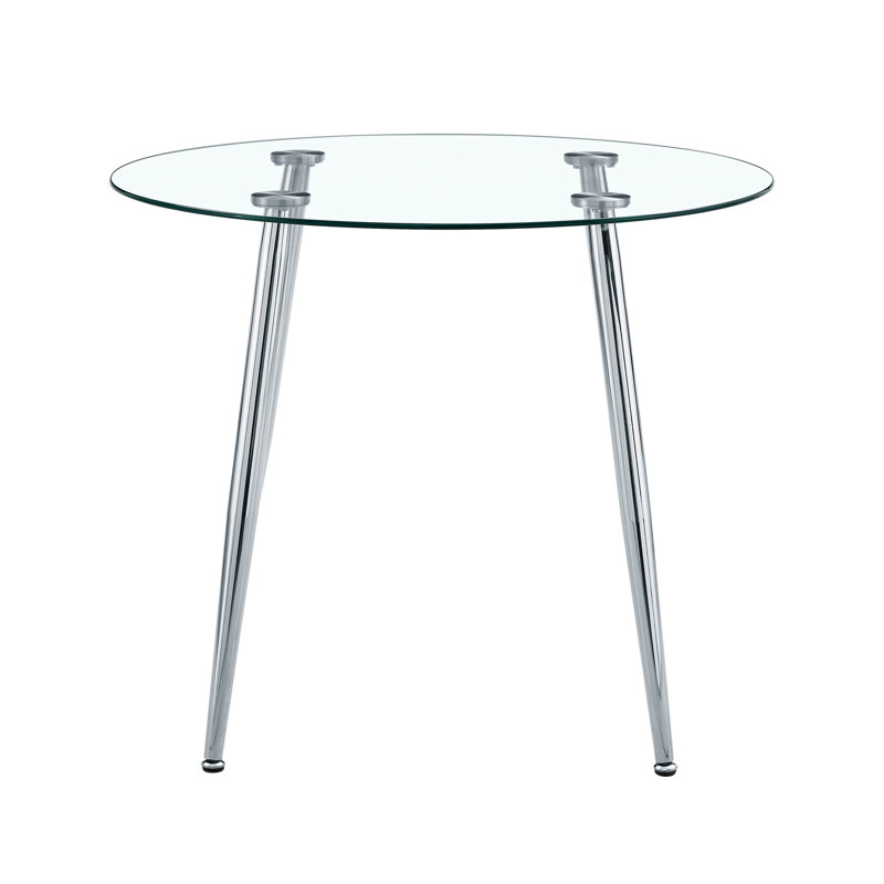 Table de salle à manger ronde en verre avec pieds en métal argenté pour une maison, 36 pouces de largeur et de profondeur, 30 pouces de hauteur, 37,79 lb, assemblage sans effort, crée un environnement moderne, installation sur le dessus transparent, large, haut, simple
