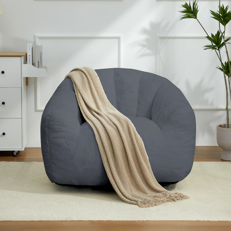 Canapé à billes en fausse fourrure de lapin simple avec accoudoirs, Polyester blanc