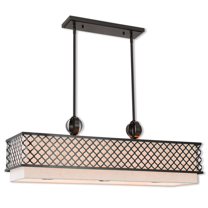 Lustre rectangulaire à 9 lumières avec abat-jour, Bronze anglais