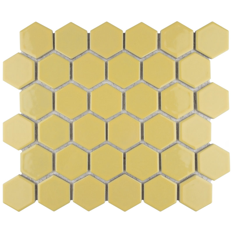 Hudson Due 2" Hex Vintage Yellow 10-7/8" x 12-5/8" Porcelain Mosaic Tile