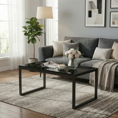 Rectangle Black Coffee Table With Tempered Glass by Wrought Studio