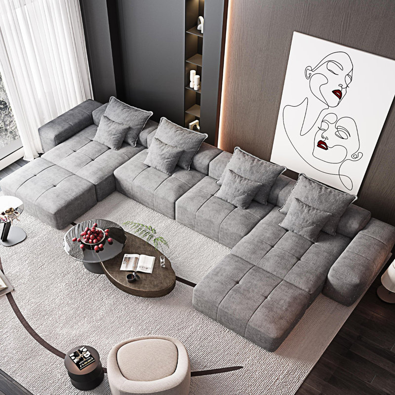 Canapé modulaire surdimensionné moderne avec 8 coussins et 8 canapés, Gris chenille