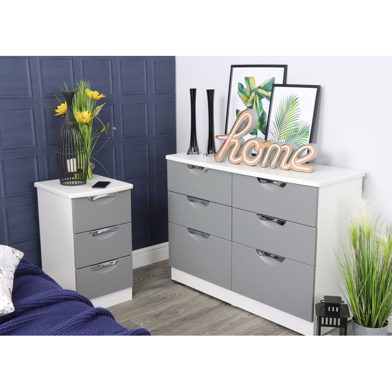 Fully Assembled Lebay 2 DrawerÂ Bedside Table, White, Grey