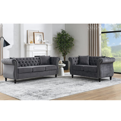 3-Seater + 2-Seater Combination Sofa.Gray Velvet