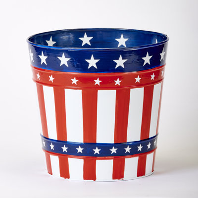 9.5" Galvanized Metal July 4th  Independence Day Flower Bucket Pail, Set of 3