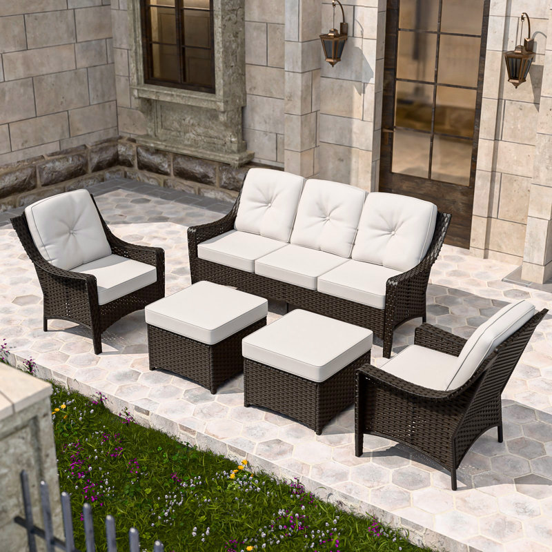 5 Piece Sectional Seating Group with Cushions, Beige
