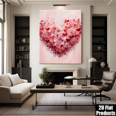 Impression sur toile romantique à motif de cœur rose et rouge texturé - Urban Studio