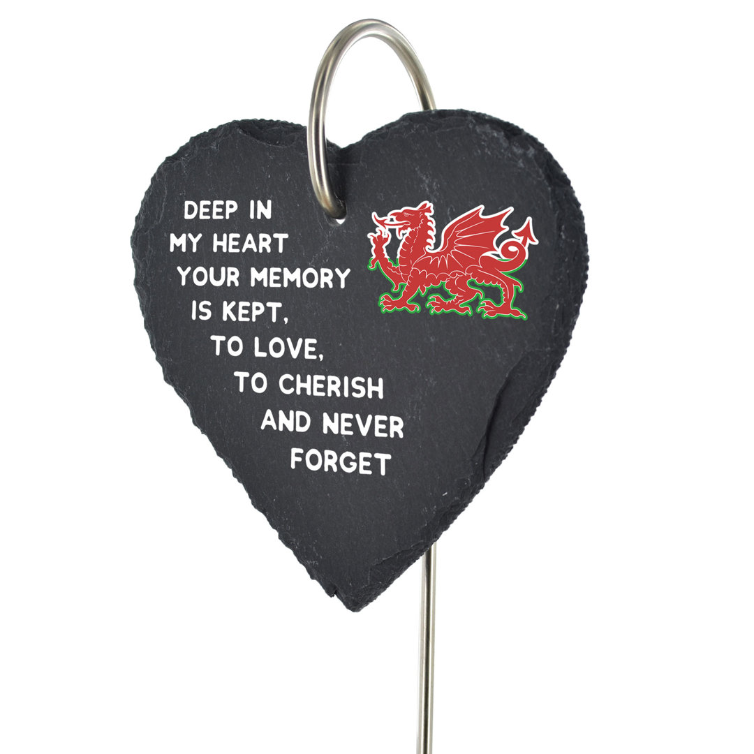 Bralei Slate Heart Grave Marker Dragon Memorial Plaque