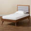 Gorlest Mid-Century Modern Light Grey Fabric Upholstered And Walnut Brown Finished Wood Twin Size Platform Bed-1253524456