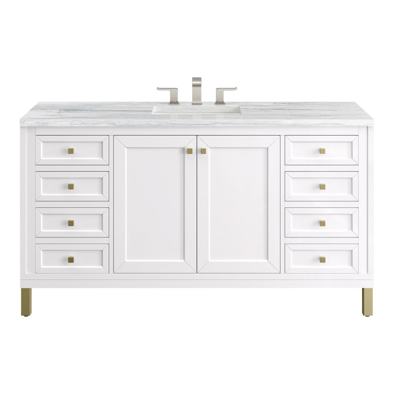 Chicago 60'' W Double Vanity, Charcoal Soapstone, Glossy White, 8" Widespread