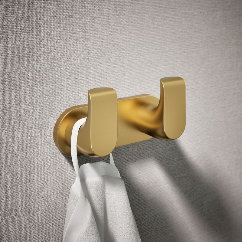 Avid Double Robe Hook, Vibrant Brushed Moderne Brass