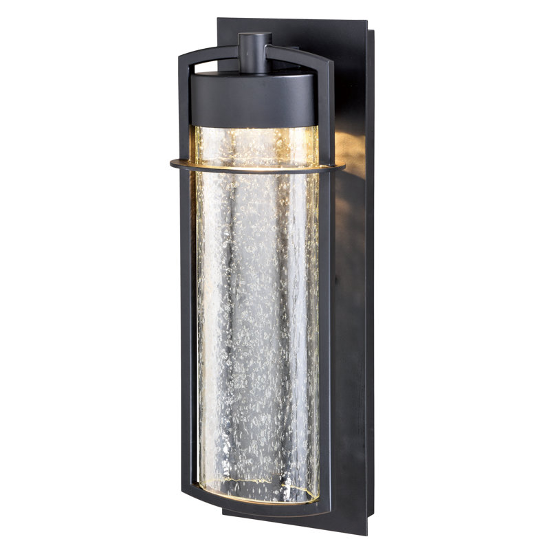 Alanson 15.5 in. H 1-Light Carbon Bronze Contemporary Outdoor Wall Sconce made of Durable Steel, Clear Seeded Glass Shade, Integrated LED, Use for Exterior Porch Patio Front Door or Garage