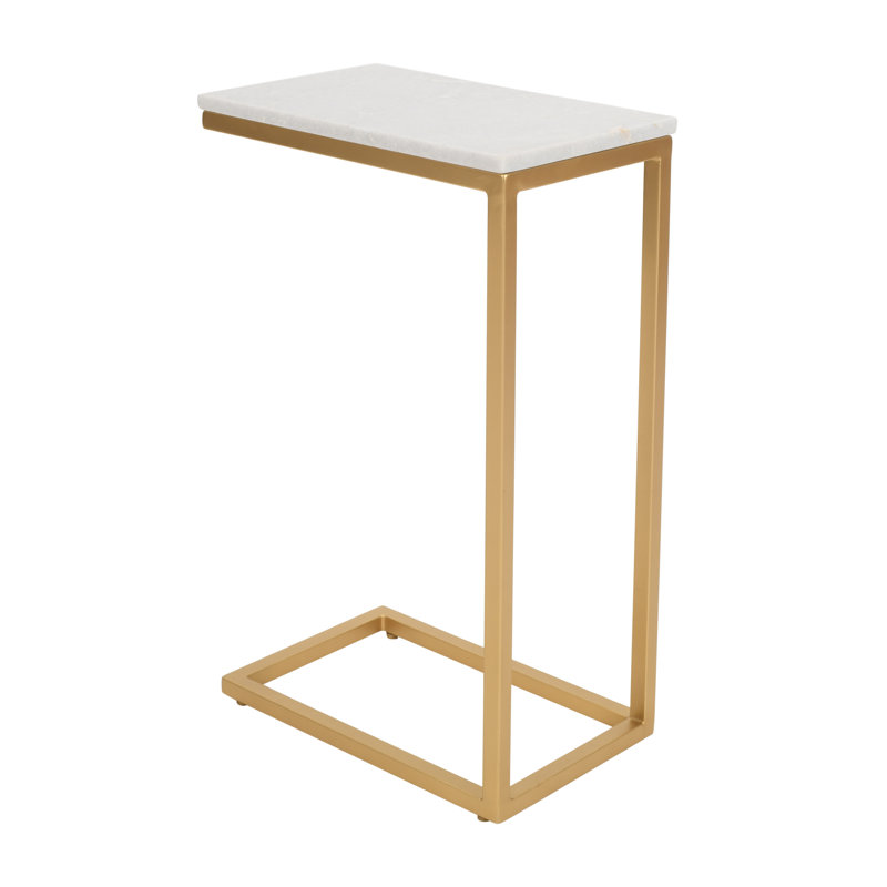 Ensemble de 2 tables d'appoint Arquette, Plateau blanc / base or