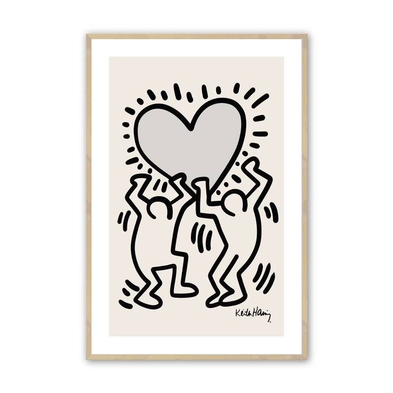 «Cheketa Keith Haring Heart» encadré sur papier par Line2Form, Érable brut, H 20 po x l 16 po x P 1,25 po