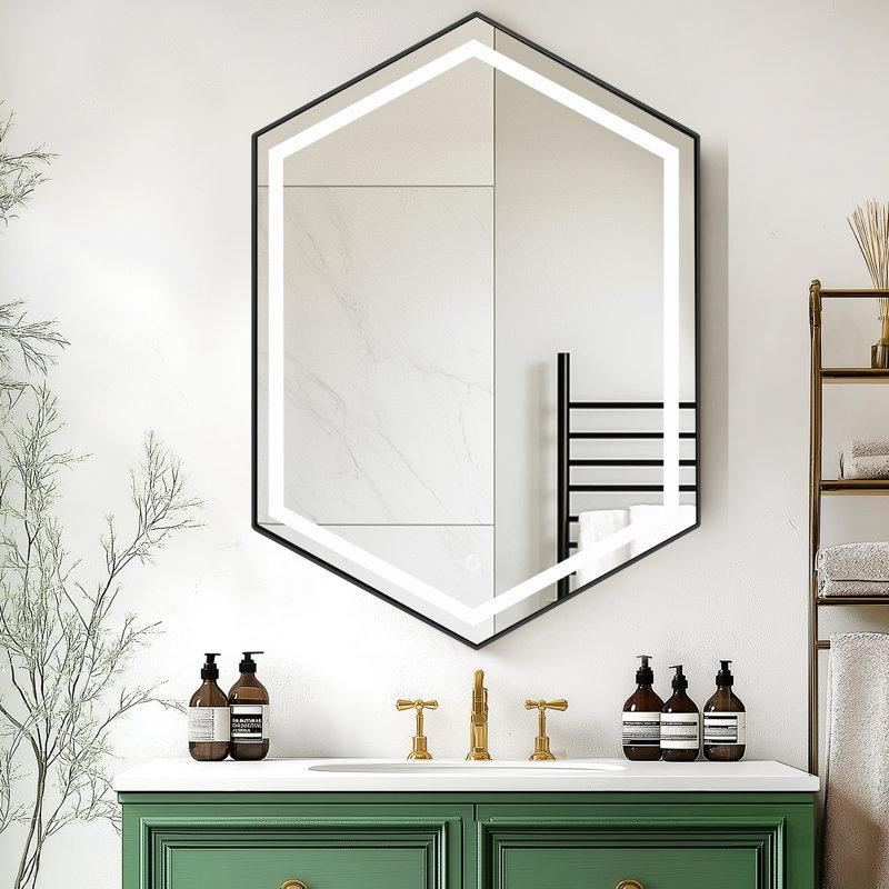 Briahna 24" W x 34" H LED Medicine Cabinet with Mirror, Matte Black