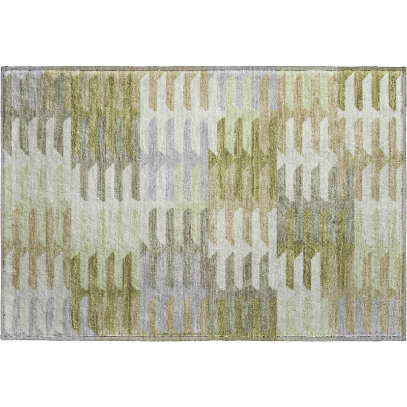 Premium Machine Washable Mayfield AMF2328 Geometric Rug, 1'8" x 2'6", Fern