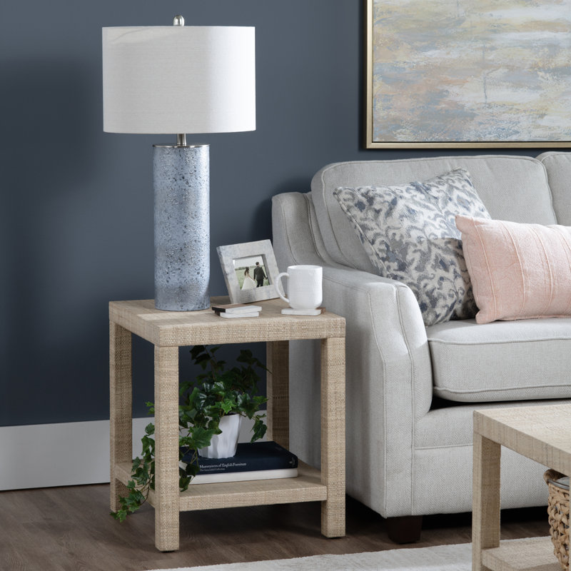31" Glass Table Lamp With Cream Shade