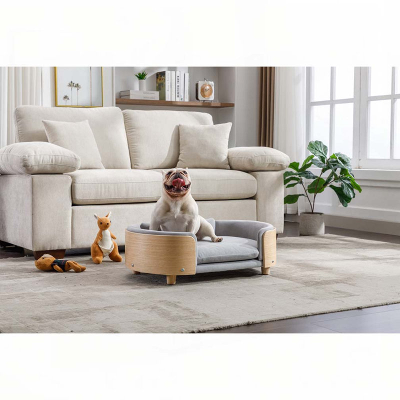 Canapé pour chien en bois massif Inira, Gris clair / naturel, L 30,7 po x P 20,08 po x H 9,85 po