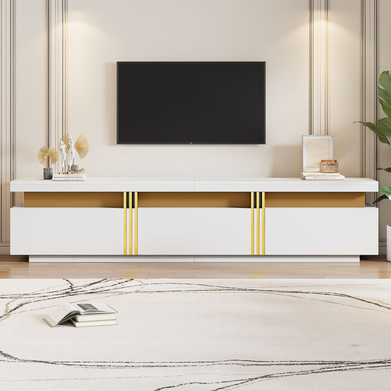 Tv-Schrank Mit Marmor-Optik Und 3 Schubladen Für Tvs Bis Zu 88", Weiß, White
