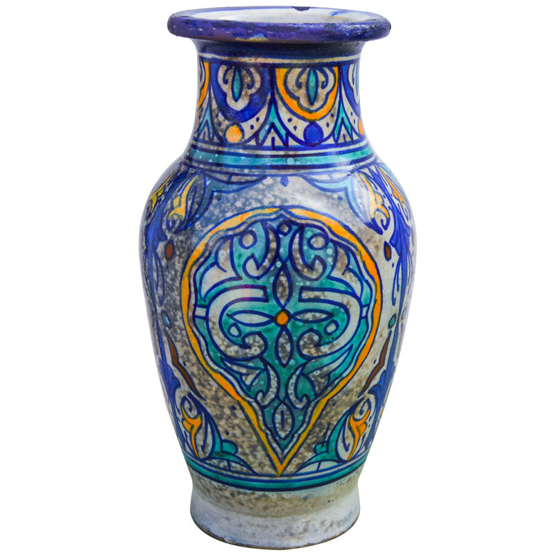 Vase de table intérieur / extérieur bleu / orange 9,25 po