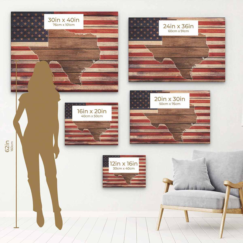 «Viverette Red Texas Map», art mural sur toile 56_c, H 12 po x l 16 po, Cadre flottant noir