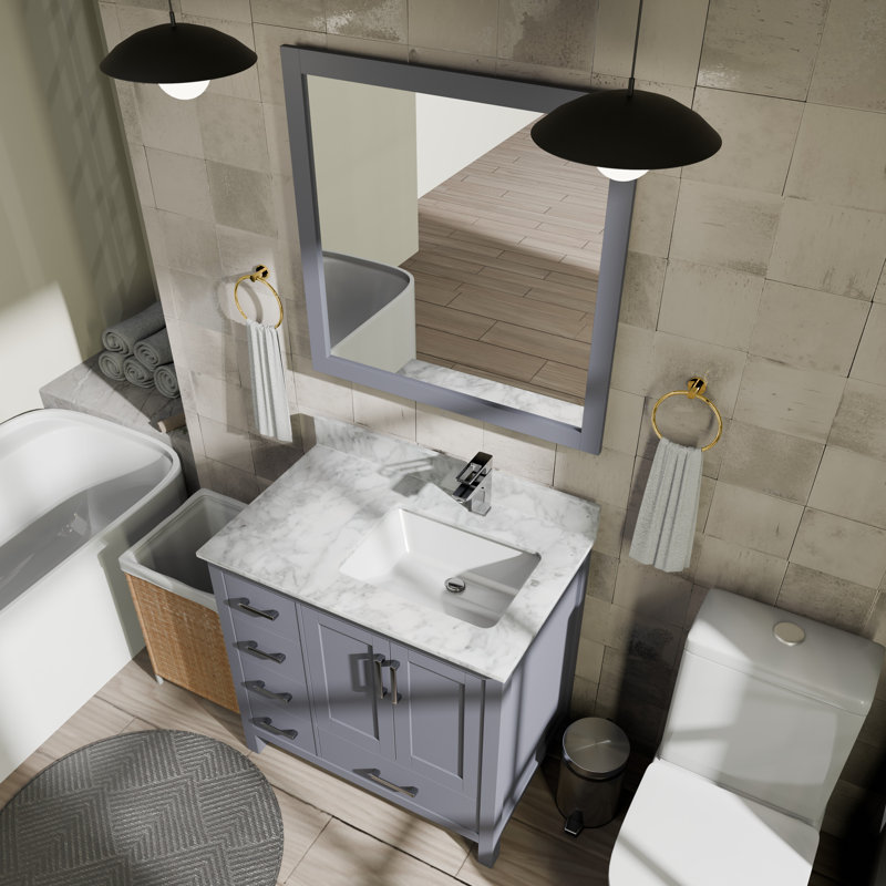 Jacques Right Offset Single Bath Vanity, Dark Gray