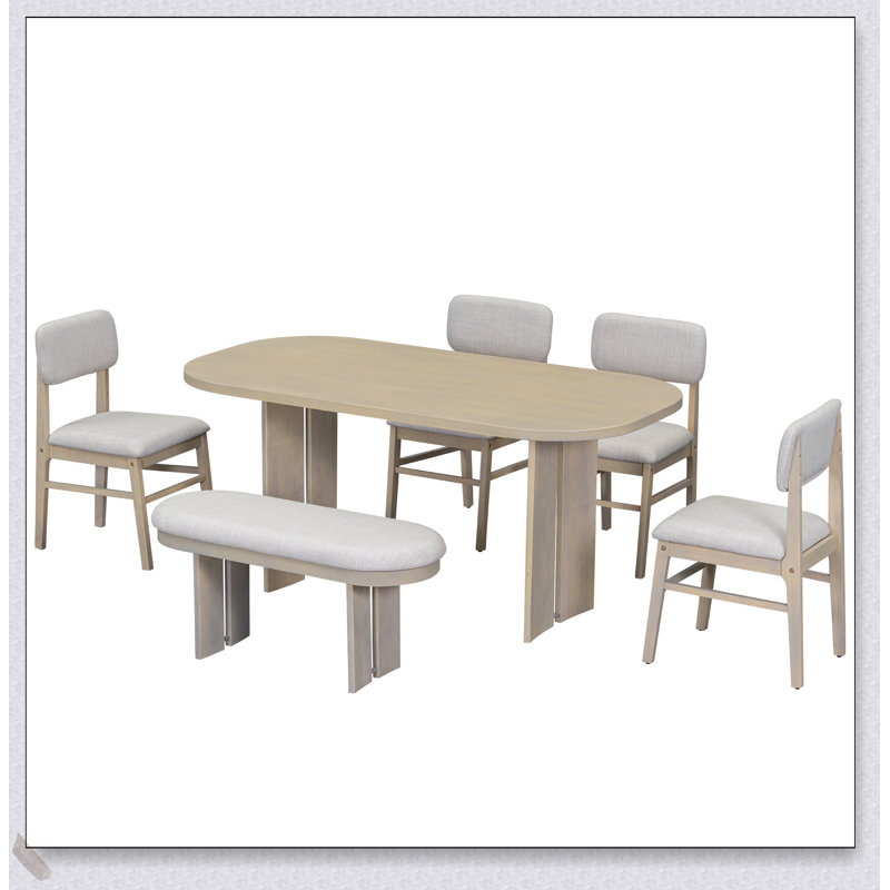Ensemble de table de salle à manger en bois massif avec banc - Ensemble de table de salle à manger rembourré 6 pièces