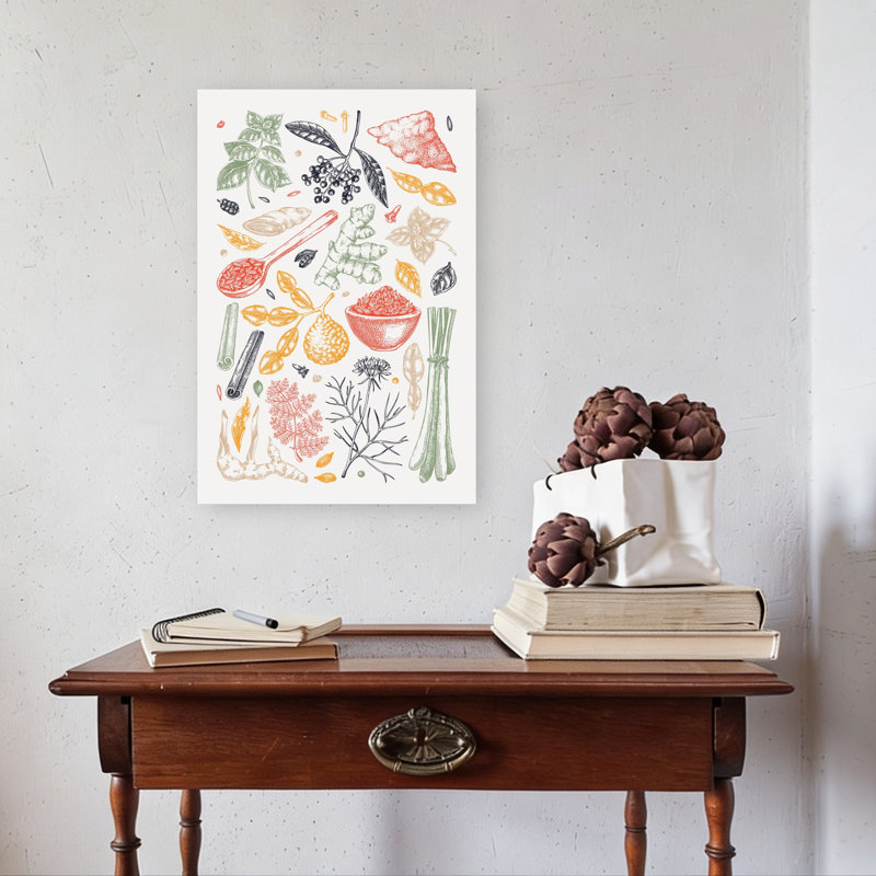 Art culinaire rétro, herbes et épices, H 24 po x l 16 po