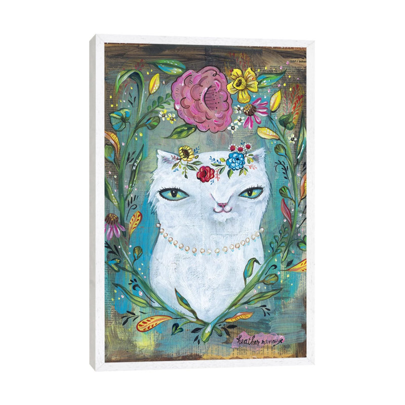 White Kitty 1 Piece Wall Art on Canvas, 101.6 cm H x 66.04 cm W, White Framed