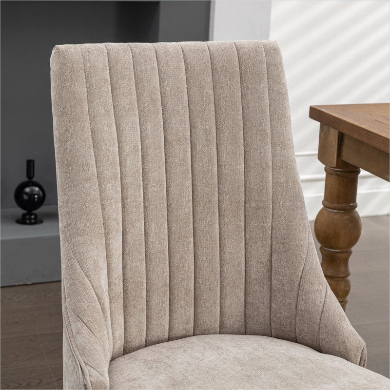 Ensemble de 2 chaises d'appoint rembourrées, velours beige doux, pieds en bois massif, L 25,2 po x l 19,7 po x H 37,5 po