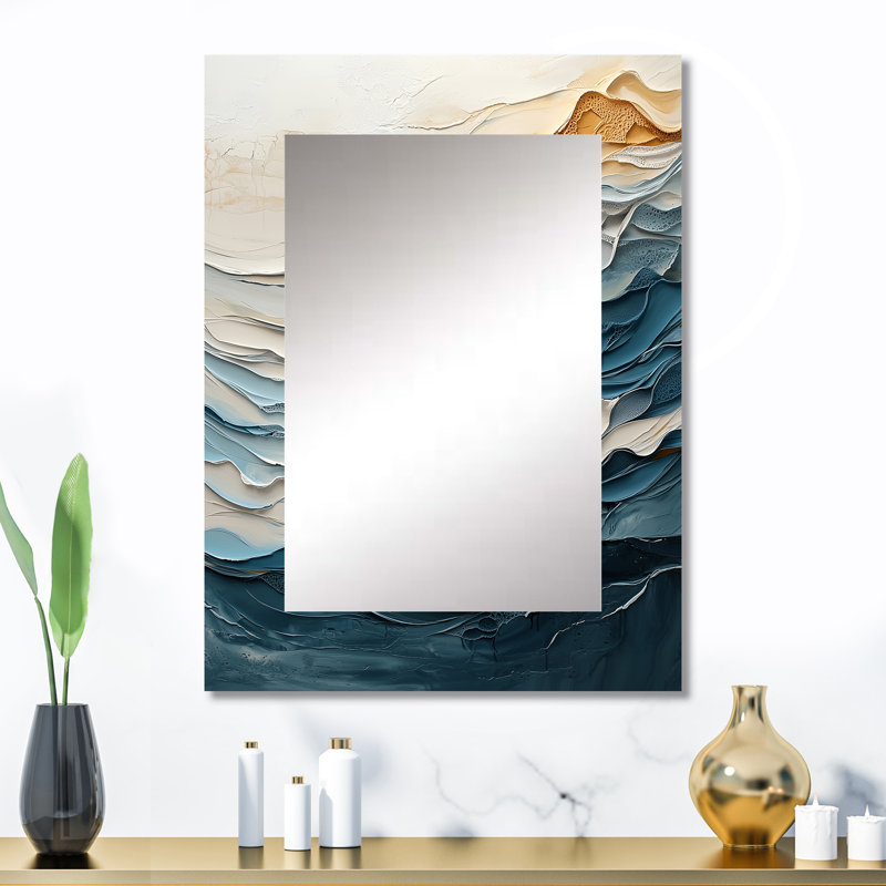 Vague en marbre blanc et bleu I - vagues, miroir mural blanc, impression d'art en métal, 32 po x 24 po