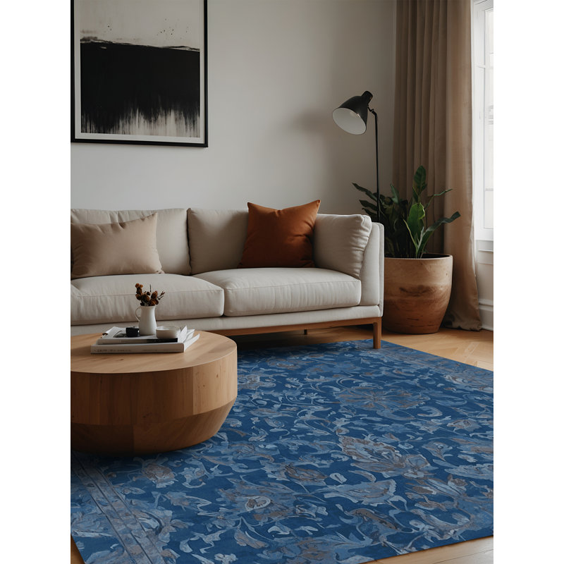 Machine Washable Blue Area Rug, Square 6'