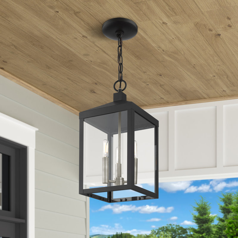 Lanterne suspendue d'extérieur à 3 lumières Inniss, Noir, H 18,5 po x l 8,25 po x P 8,25 po