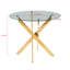 Ensemble de salle à manger 1 + 4,5 pièces, table de salle à manger à pieds en métal Mid-Century pour 4-6 personnes avec plateau en verre, table de salle à manger à piédestal, table basse de loisirs-1374855480-1374855486