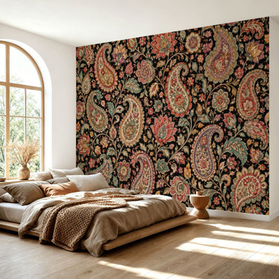 Wall Mural Peel and Stick Wallpaper Colorful Paisley Indonesian batik Bright classic indian fabric Paisley Self-Adhesive Removable Contact Paper Wall Decor for Living Room Bedroom 69"H x 96"W