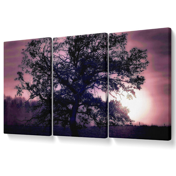 Ebern Designs Tree Under Full Moon - 3 Piece Wrapped Canvas Print ...