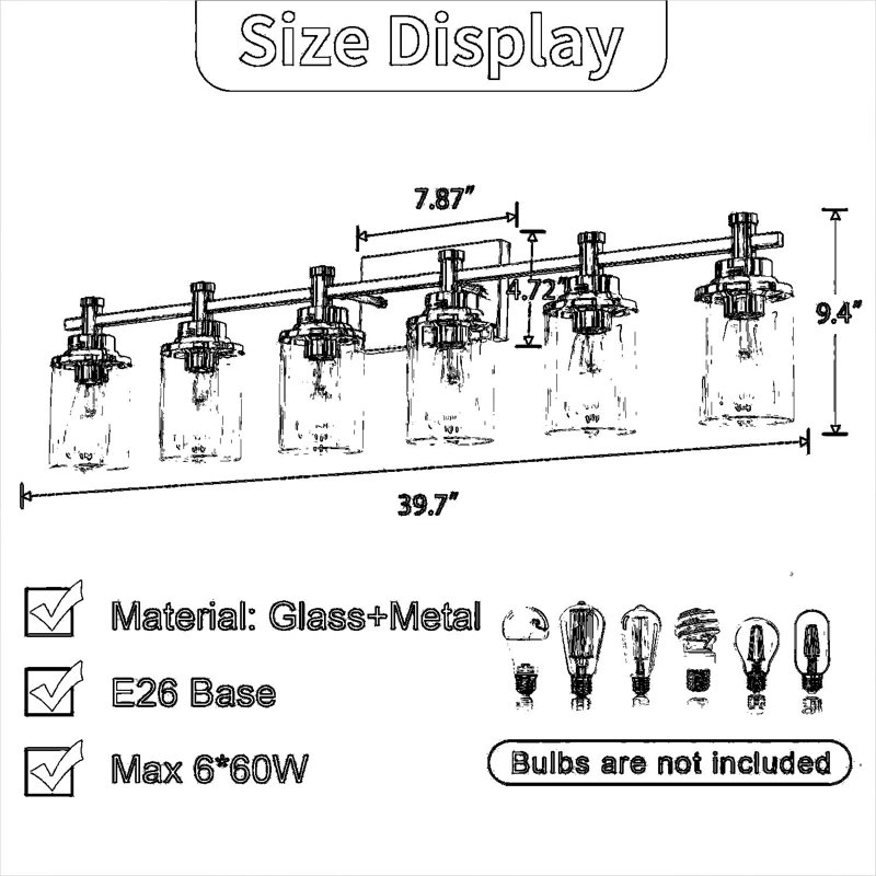 Brushed Brass Vanity Light Fixture With Clear Glass Shades, 6-Light Bathroom Mirror Lighting For Modern Home Decor, Dimmable E26 Socket