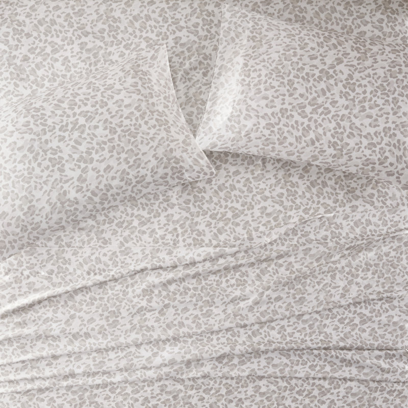 Printed Satin Wrinkle Resistant Luxury Sheet Set, Twin Sheet Set + 1 Standard Pillowcases, Taupe Leopard