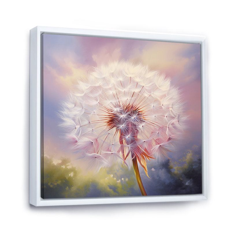 Impression romantique pissenlit mauve II - Pissenlit, H 30 po x l 30 po x P 1 po, Cadre flottant blanc