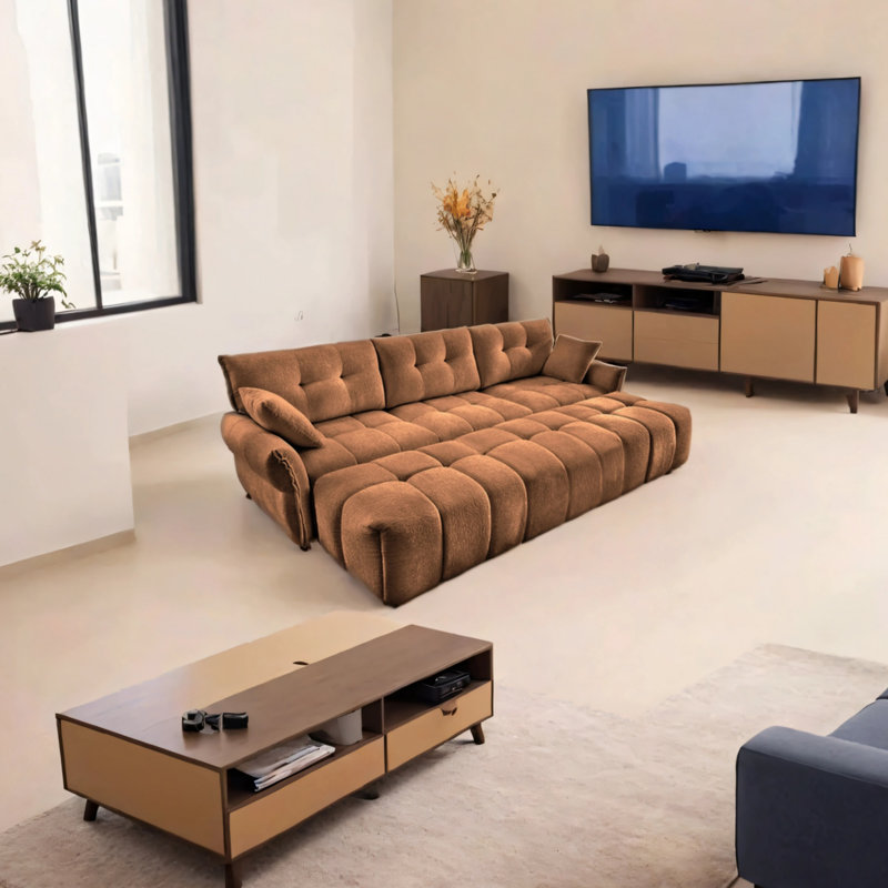 Ensemble de canapé à structure en bois massif avec trois repose-pieds, coussins, chenille de qualité et coussins à haute résilience