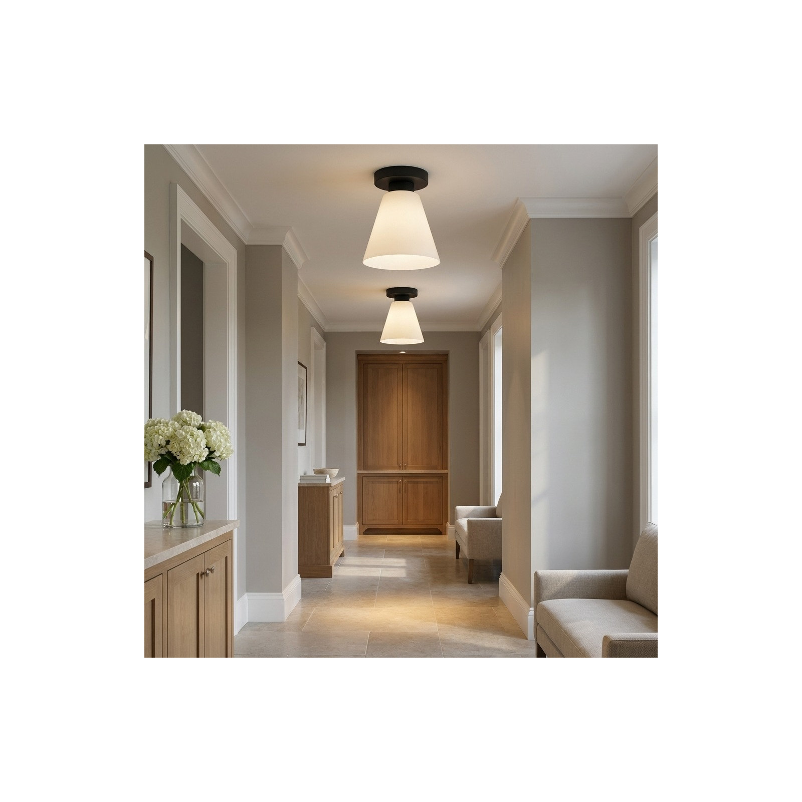 Senda One Light Flush Mount, Midnight Black, White