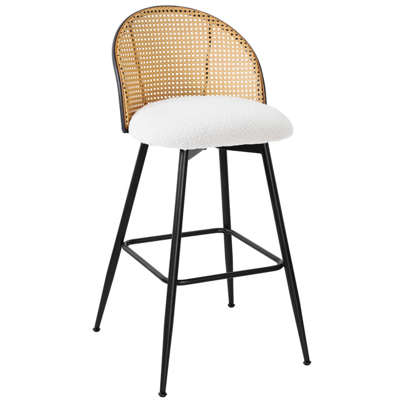 369° Swivel Upholstered Rattan Counter Height Bar Stool, White Boucle, 4, Counter Stool (26" Seat Height)