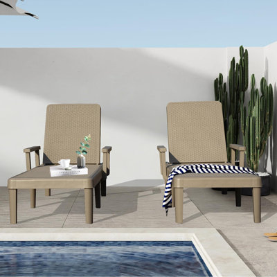 Pool Lounge Chairs Set Of 2, Adjustable Backrest, Waterproof Resin, Perfect For Outdoor Patio And Poolside Relaxation