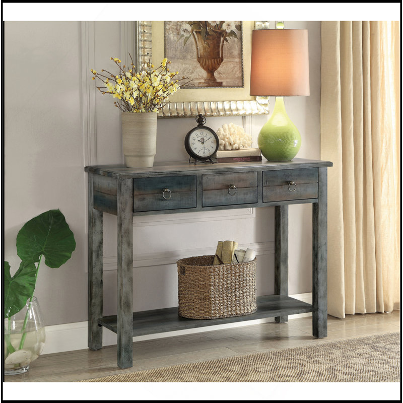 Console Glancio au fini gris antique et bleu sarcelle