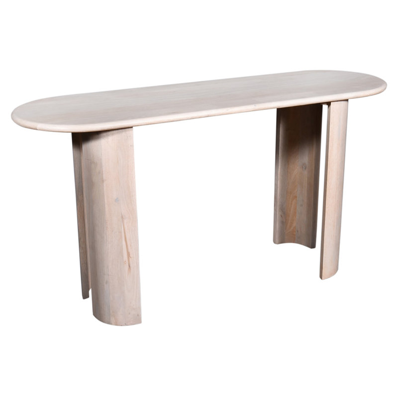 Console de salon ovale en bois massif, console moderne au fini chêne blanc