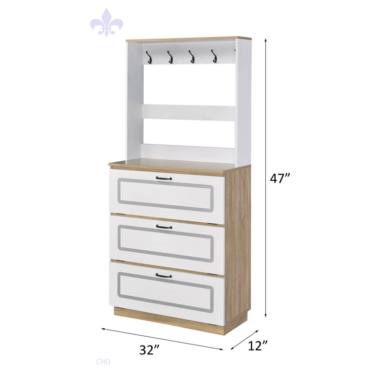 Armoire de rangement à chaussures rectangulaire en chêne clair et blanc Hewett